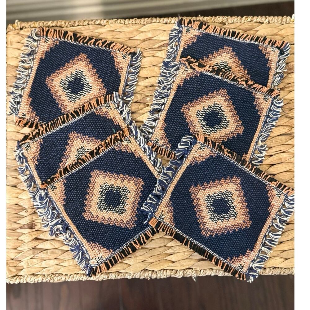 Set of 8 Woven Southwestern Reversible Coasters Mug Rugs Fringe 6x6